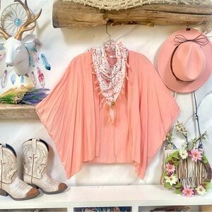 Marbleized Aritzia Talula coral breezy boho cape/cover up w beach summer vibe